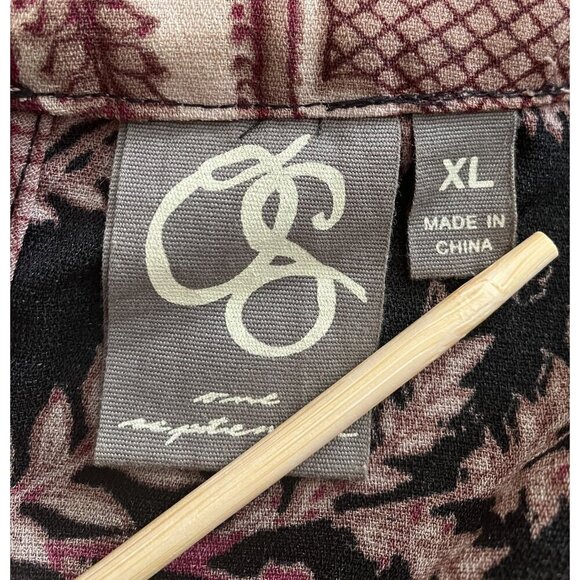 One September Jumpsuit XL Wide Leg Wrap Bodice Embroidered Black Burgundy Resort - Picture 10 of 12